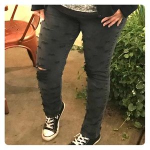 UPCYCLED DESTROYED GRUNGE RIPPED  CUT UP BLACK JEANS